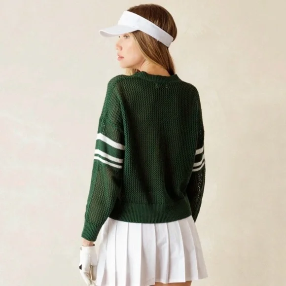 27 Miles Malibu Après Golf Pullover Mesh Stitch Cotton Knit Sweater Green Medium - Picture 3 of 16